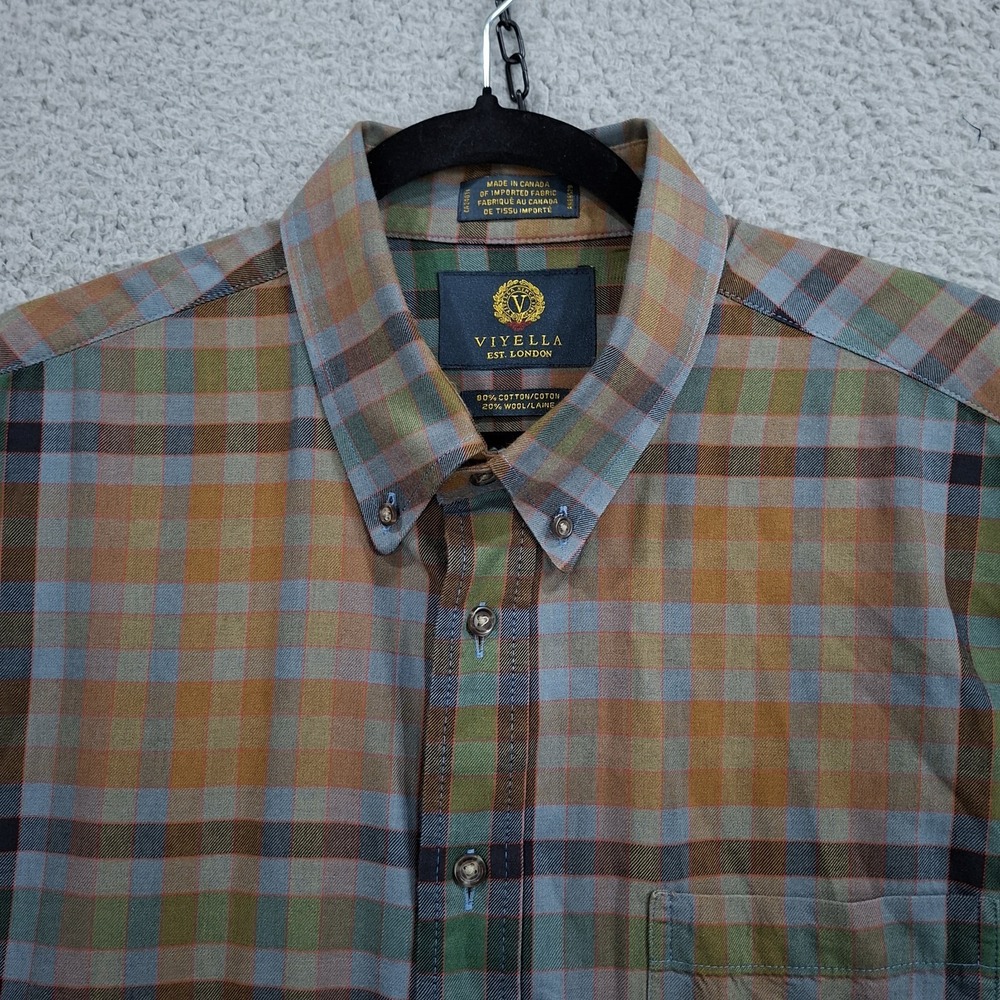 VIYELLA ~ Mens Plaid Shirt Brown Wool & Cotton - LARGE Button Down Fall Colors‎